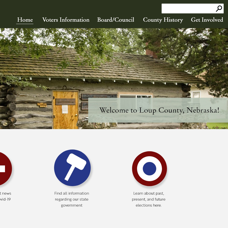 A cropped view of a green themed website for Loup County, Nebraska