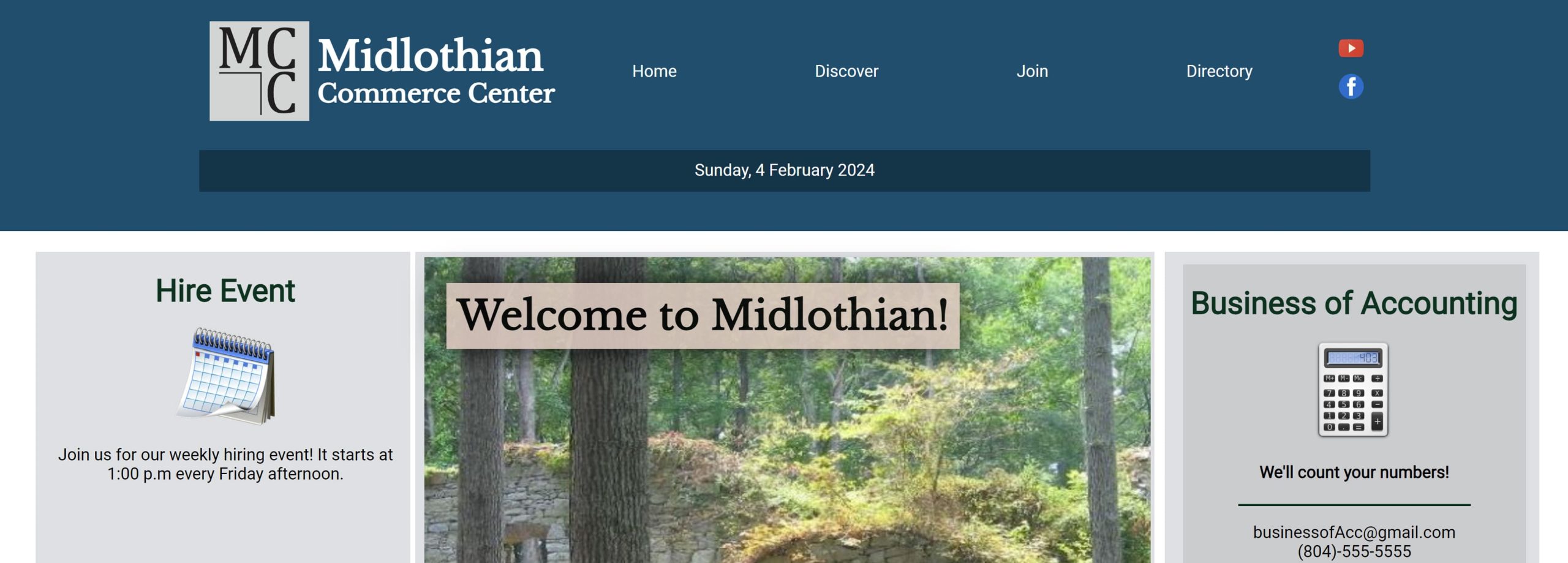 Screenshot of website called "Midlothian Commerce Center".