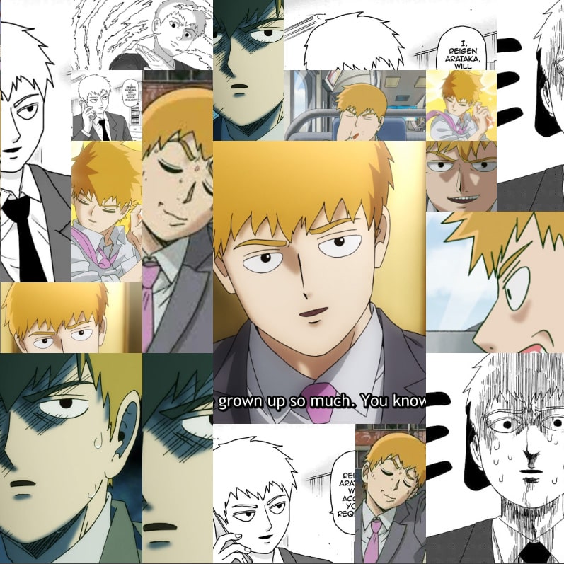 Collage of images of an anime man. 